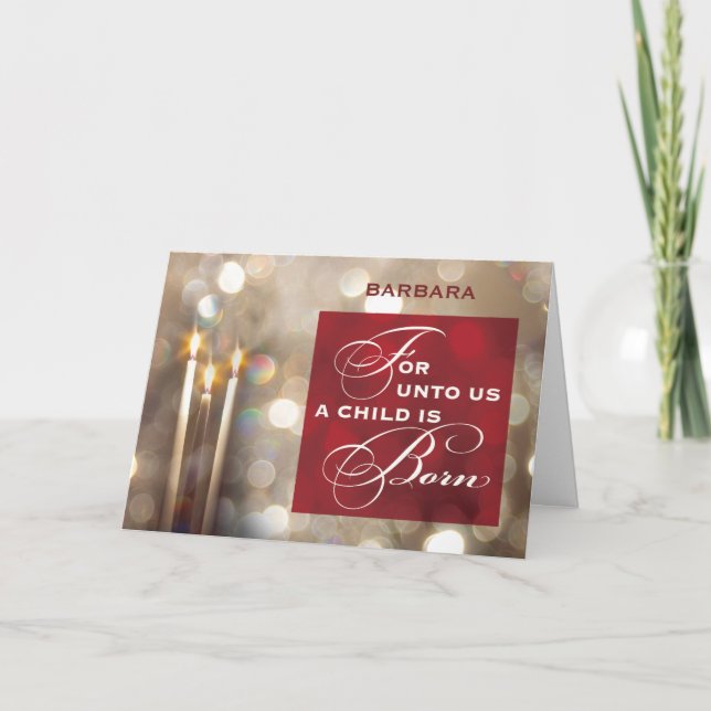 Name Christmas Candles Child is Born Red Gold Card (Front)