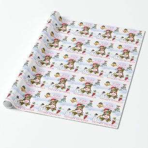 Name Christmas Fun with Teddy and Snowscene Wrapping Paper