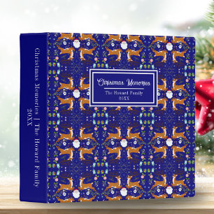 Name Christmas Reindeers Blue Seamless Pattern Binder