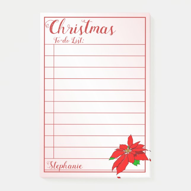 Name | Christmas To-Do List:  Red Poinsettia Post-it Notes (Front)