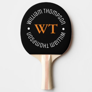 Name (circle monogram) Black Ping Pong Paddle