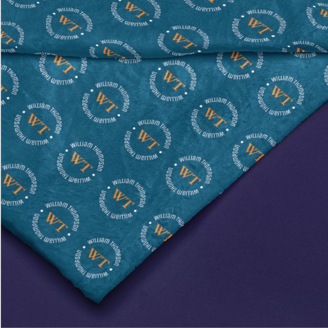 Name (circle monogram) pattern allover Blue Fleece Blanket (Creator Uploaded)