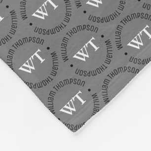 Name (circle monogram) stamped all over Grey Fleece Blanket