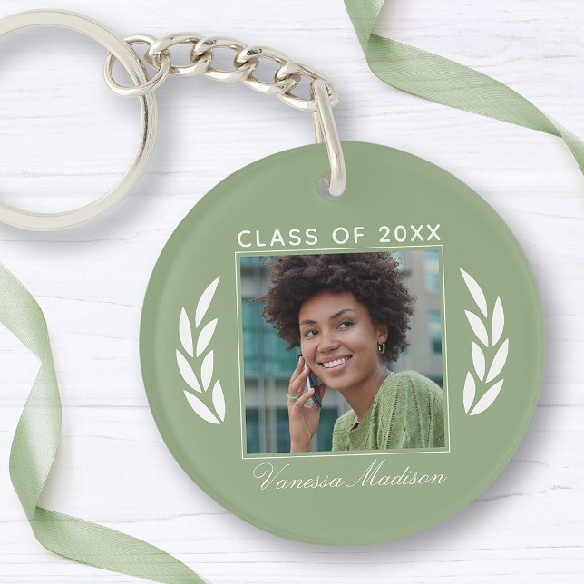 Name Class Of Photo Jade Green 2 Sided Graduation Keychain (Creator Uploaded)