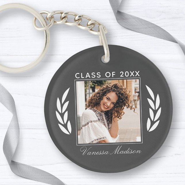 Name Class Of Photo Platinum Grey 2 sided Grad Keychain (Creator Uploaded)