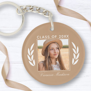 Name Class Of Photo Taupe Tan 2 Sided Graduation Keychain