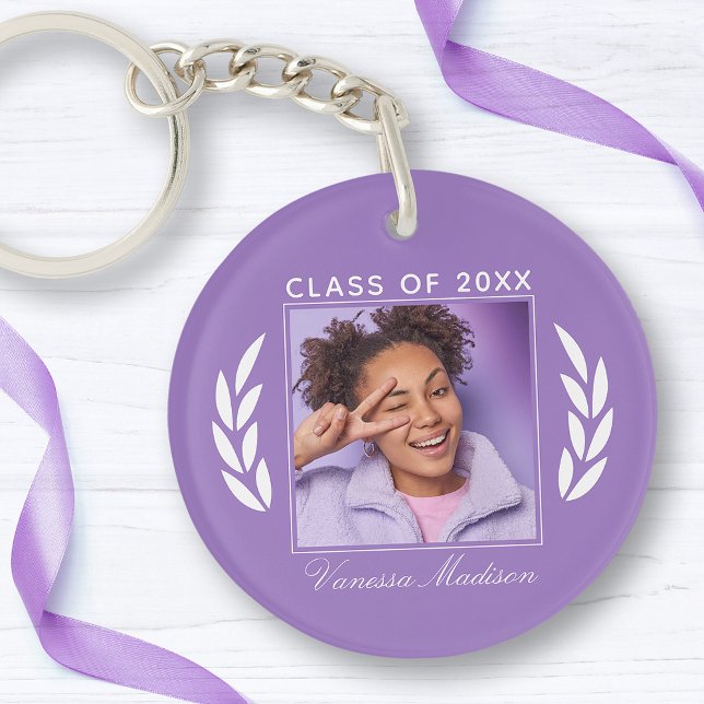 Name Class Of Photo Violet 2 Sided Graduation Keychain (Creator Uploaded)