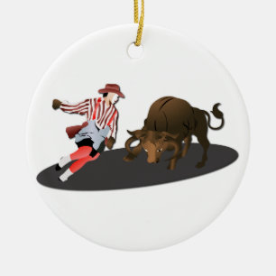 NAME: Clown and Bull 1-No-Text Ceramic Ornament