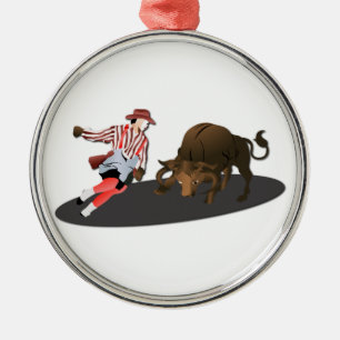 NAME: Clown and Bull 1-No-Text Metal Ornament