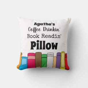 Name Coffee Drinking, Book Reading Throw Pillow