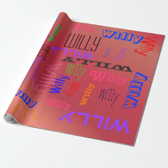 Name Collage 🎁 Amazing Word Cloud Apple Red Wrapping Paper (Unrolled)