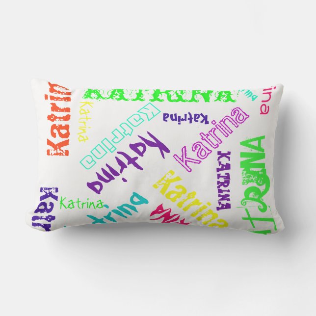 Name Collage Pillow in Bright Electric Colours (Front)