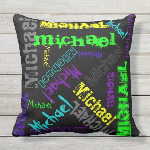 Name Collage Pillow in Bright Electric Colours