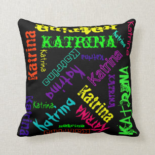 Name Collage Pillow in Bright Electric Colours