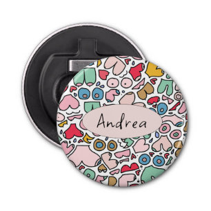 Name colourful breast pattern stone coaster bottle opener