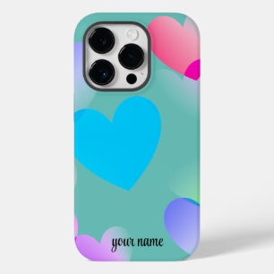 Name Colourful Gliding Hearts, Teal Case-Mate iPhone 14 Pro Case