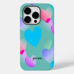 Name Colourful Gliding Hearts, Teal iPhone 14 Pro Case