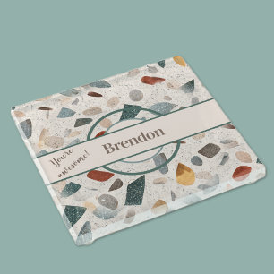 Name, Colourful Textured Large Chip Mosaic Terrazz Glass Coaster