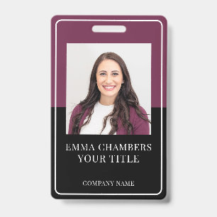 Name & Company Burgundy Black ID Badge