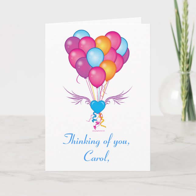 Name Customizable Get Well with Hearts and Balloon Card (Front)