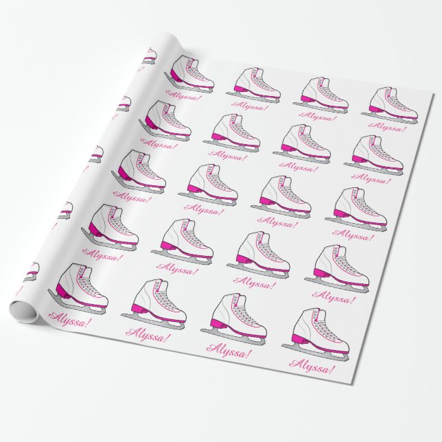 Name Customizable Ice Skate with Pink Wrapping Paper (Unrolled)
