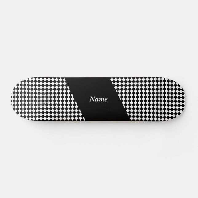 Name Customization Check Black White Skateboard (Horz)