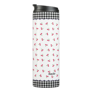 Name Customization Cherry Check Black Thermal Tumbler