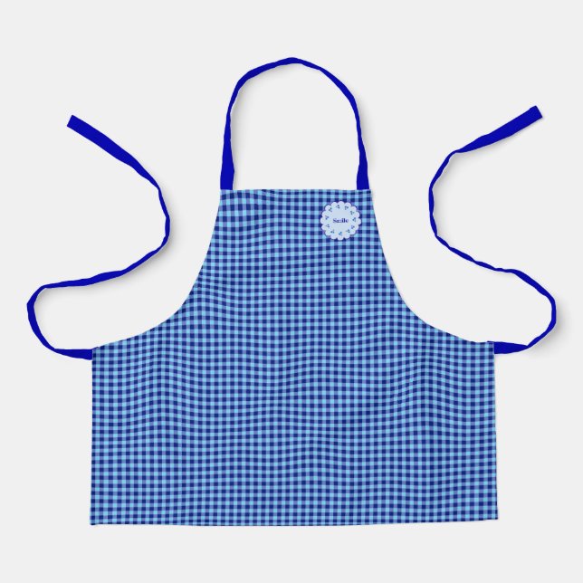 Name Customization Cherry Check Blue Apron (Front)