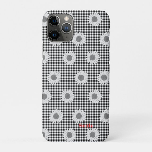 Name Customization Sunflower Check Black Case-Mate iPhone Case (Back)