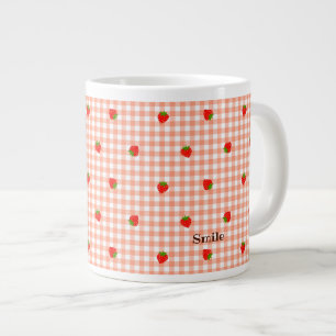 Name Customize Strawberry Gingham Check Salmon Pin Large Coffee Mug