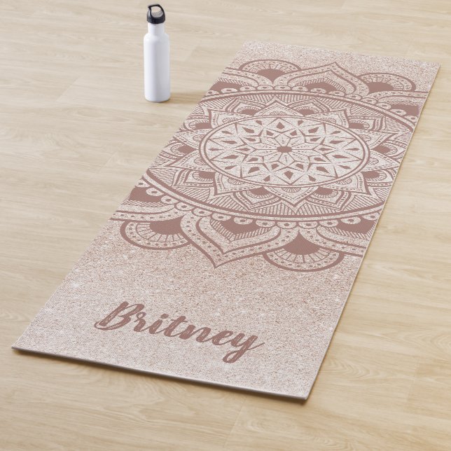 Name Customized Feminine Chic Rose Gold Mandala Yoga Mat (In Situ)
