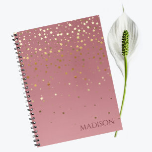Name Customized Pink Marsala Glitter Stars  Notebook