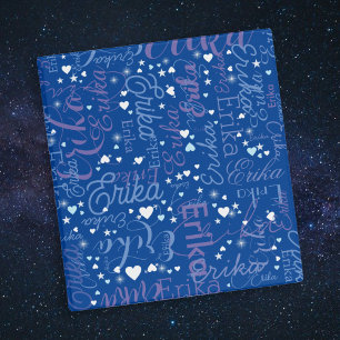 Name & Cute Hearts all over Deep-Blue Binder