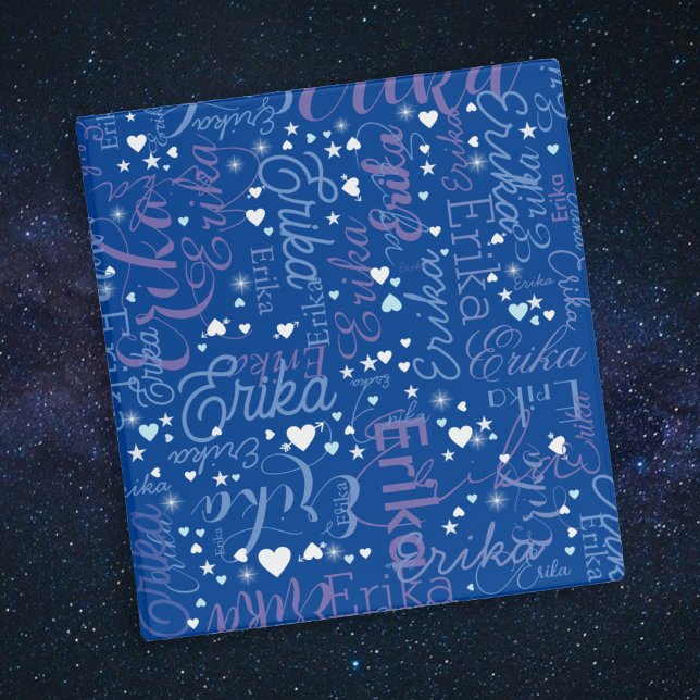 Name & Cute Hearts all over Deep-Blue Binder (Creator Uploaded)