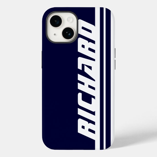 Name dark blue & white stripe sport  Case-Mate iPhone case (Back)