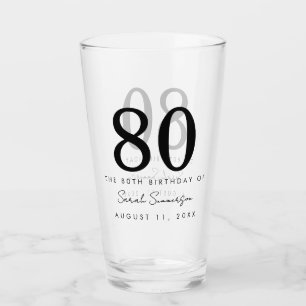Name Date Eighty 80th Birthday Party Glass