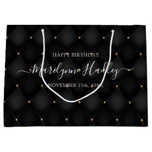 Name Date Harlequin Black Birthday  Large Gift Bag