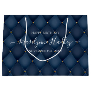Name Date Harlequin Blue Birthday  Large Gift Bag