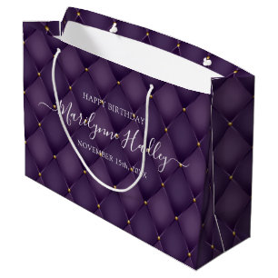 Name Date Harlequin Purple Birthday  Large Gift Bag