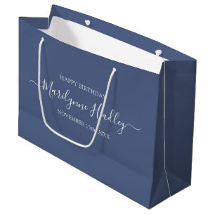 Name Date Modern Blue Birthday  Large Gift Bag
