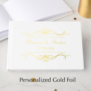 Name & Date Modern Elegant Gold Swirl Wedding Guest Book