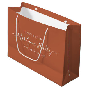 Name Date Rust Terracotta Birthday Large Gift Bag