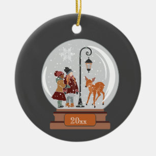 Name & Date Snow Globe Street Scene Ceramic Ornament