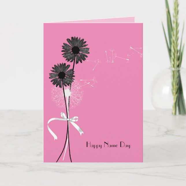 Name Day black daisies and dandelion Card (Front)