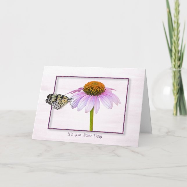 Name Day-butterfly on daisy Card (Front)