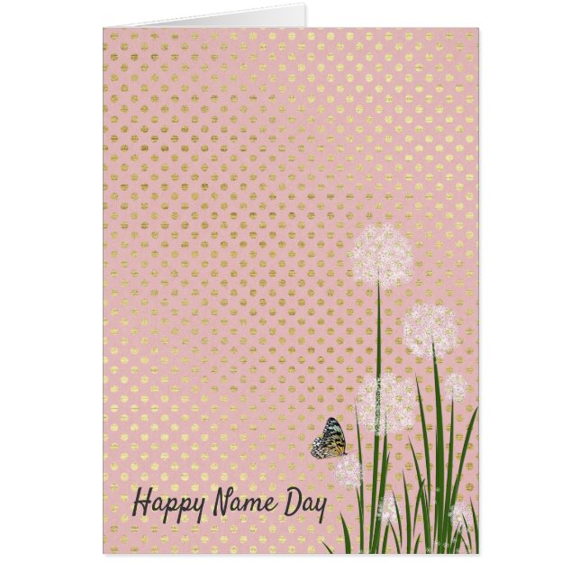 Name Day-butterfly on puff flower (Front)