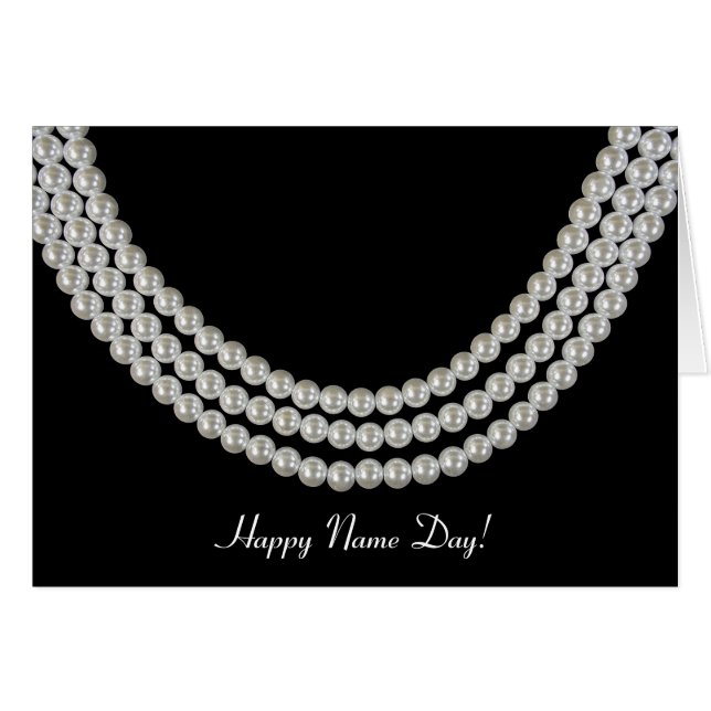 Name Day-pearl necklace on black (Front Horizontal)