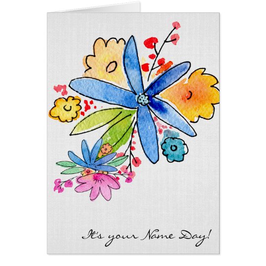 Name Day-watercolor flower bouquet Card