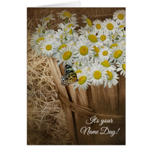 Name Day-white daisies and butterfly