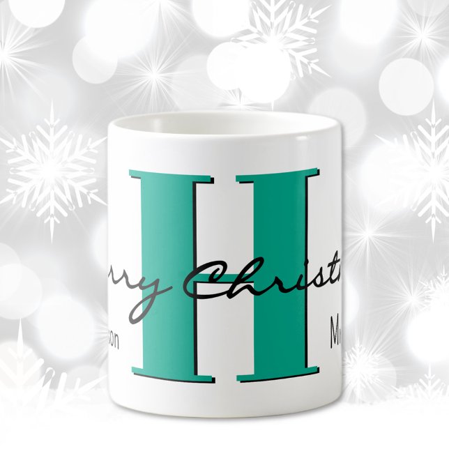 Name, December Green Turquoise | Merry Christmas Coffee Mug (Creator Uploaded)